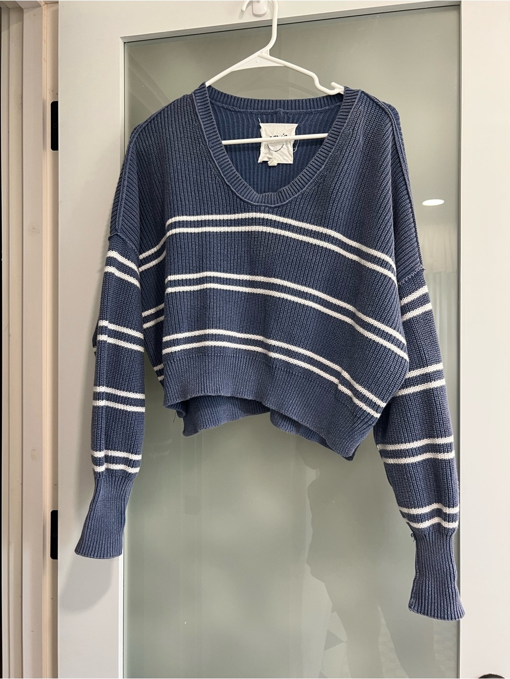 Aerie cropped blue striped sweater